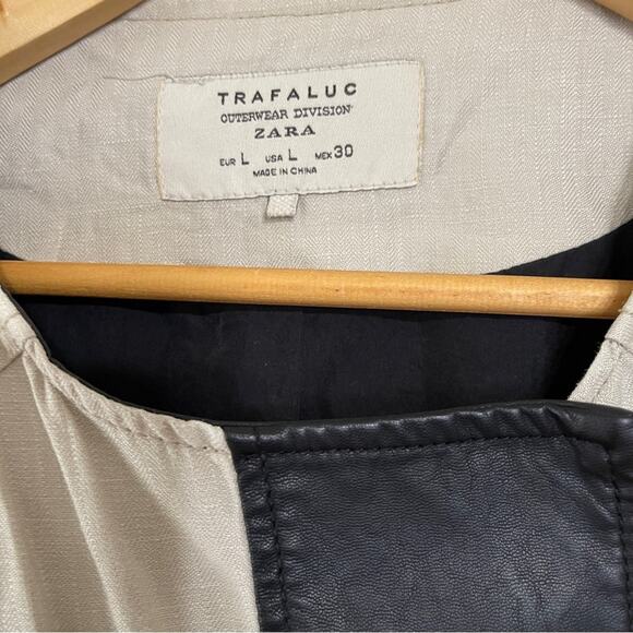 Zara Trafaluc Linen Moto Blazer Jacket Off White/Black Size L - Picture 5 of 5